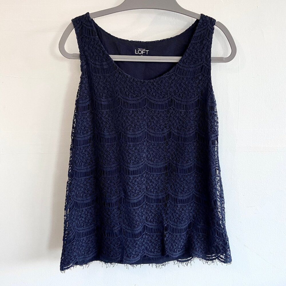 LOFT Navy Blue Lace Tank Top